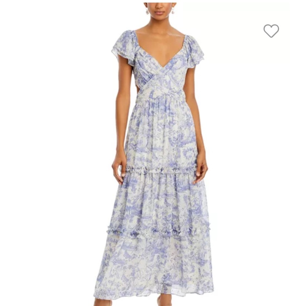 Aqua Maxi Dress with cutouts butterfly print